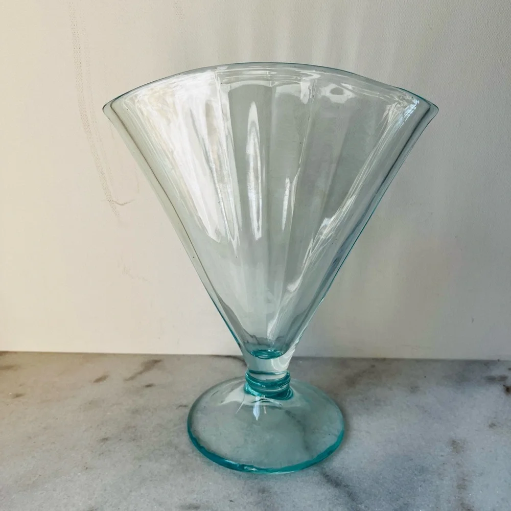 Antique blue glass fan vase